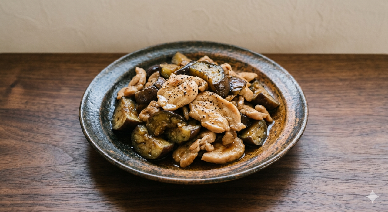 なすと鶏むね肉のバター醤油炒め