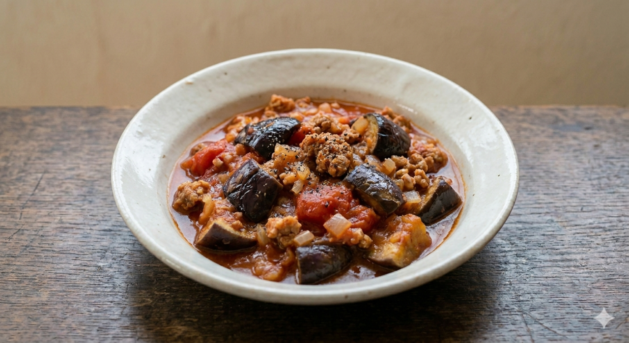 なすとひき肉のトマト煮込み