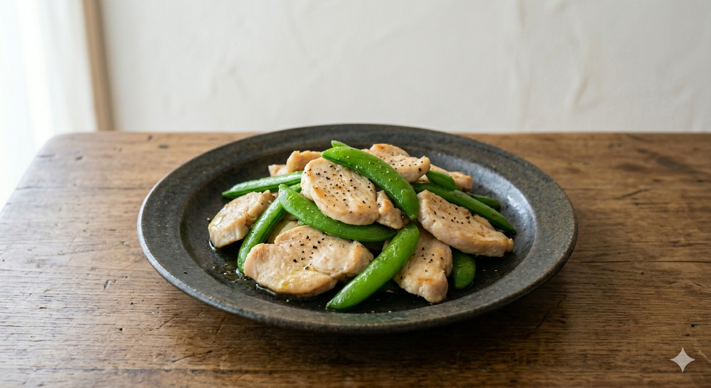 鶏むね肉とスナップエンドウの塩炒め