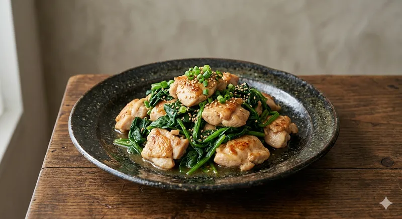 鶏むね肉とほうれん草のポン酢ソテー