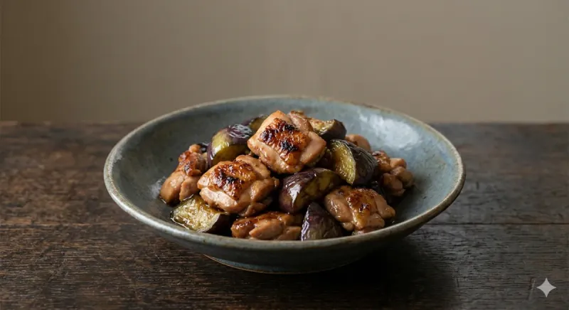 なすと鶏もも肉の甘辛炒め