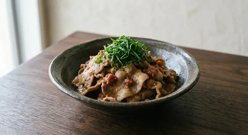 豚バラの梅しそ炒め
